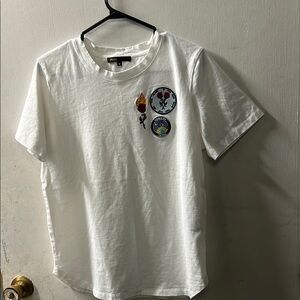 Maje White T-Shirt with Embroidered Patches